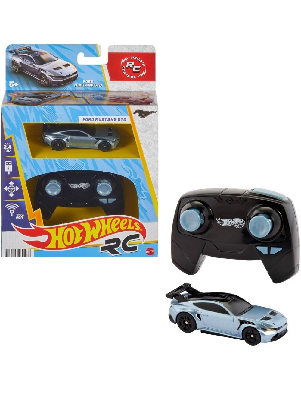 New!Hot Wheels RC Ford Mustang GTD Battery-powered Remote Control Car Toy Silver